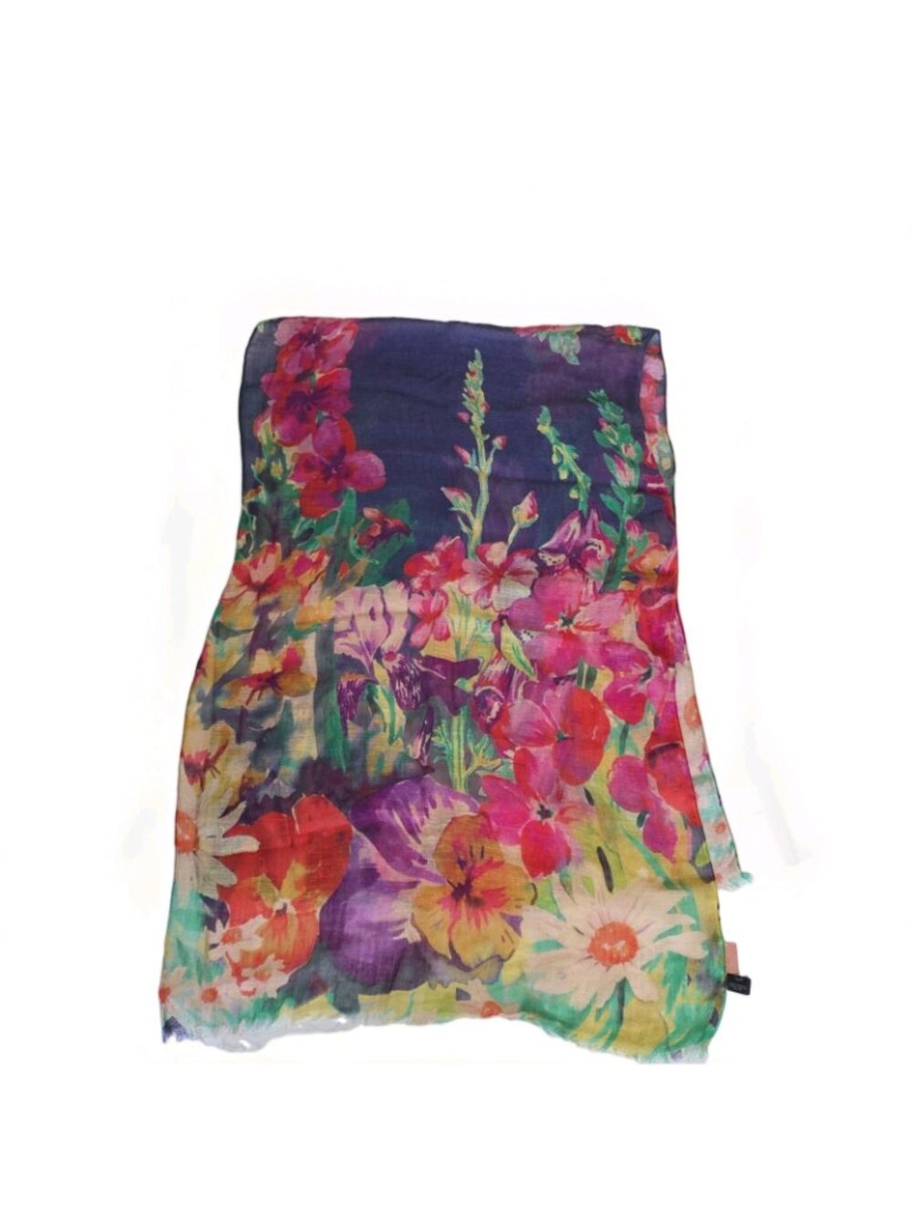 Powder UK 100% Linen Floral Scarf Wrap Purple Pink Watercolor Botanical Fringe - Picture 9 of 14